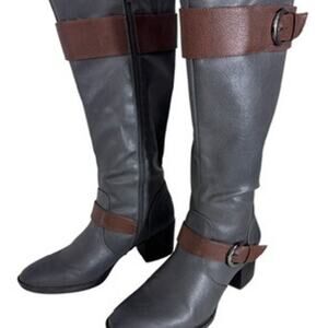 "NATURAL SOUL" Leather Color Block Gray Y2k Renaissance Boots Sz 8.5 Cowgirl